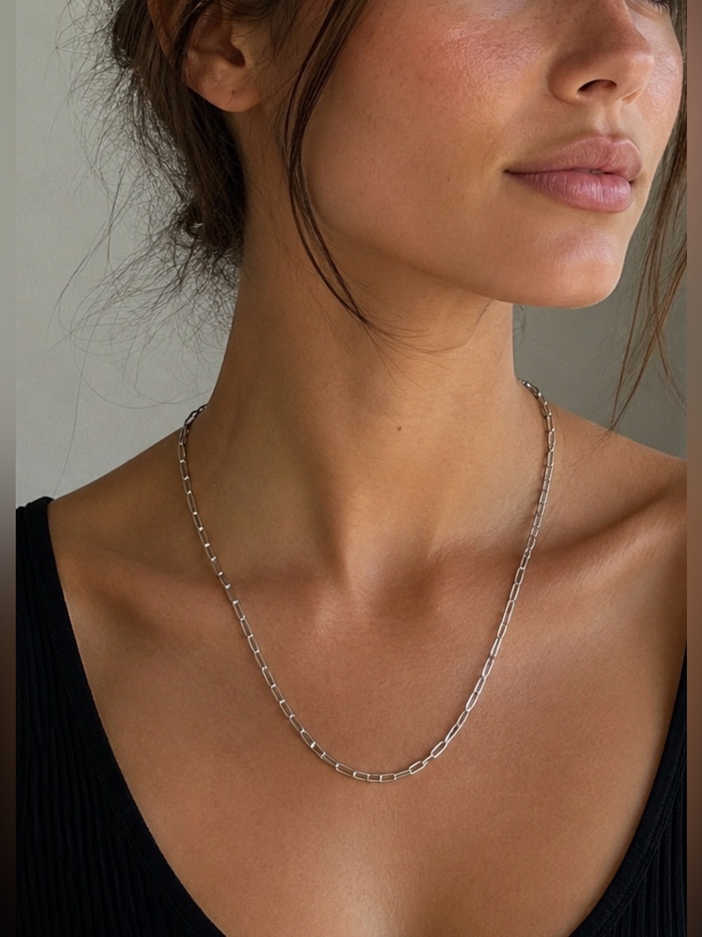NEW! Set of  2 14k White Gold Plated Minimalist  Paperclip Chain Necklaces - 18”